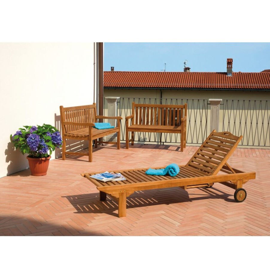 Outdoors Moia | Three-Seater Lampedusa Bench Made Of Teak Wood.