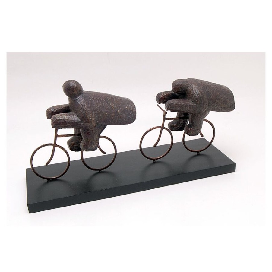 Complements Trio Design | Sculpture Couple Cyclists On Bikes In Bronzed Wood