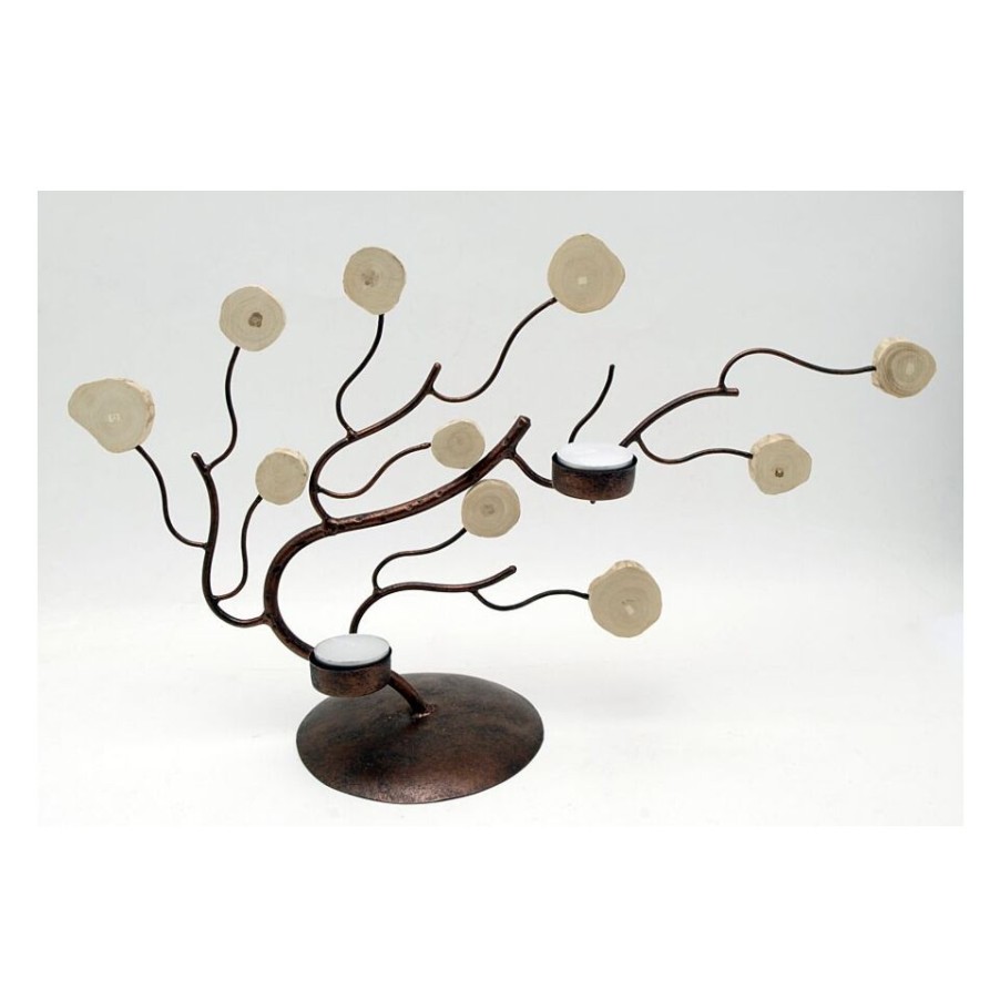 Gift Ideas Trio Design | Copper Tree Candle Holder And Teak Wood Details