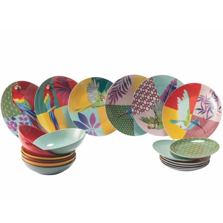 Gift Ideas Villa d'Este | Parrot Groove Stoneware Dinner Service, For 6 People.