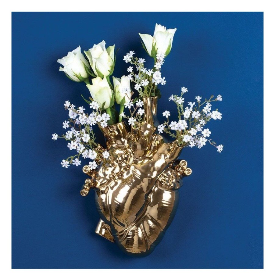 Gift Ideas Selected | Seletti Love In Bloom Gold Porcelain Vase.