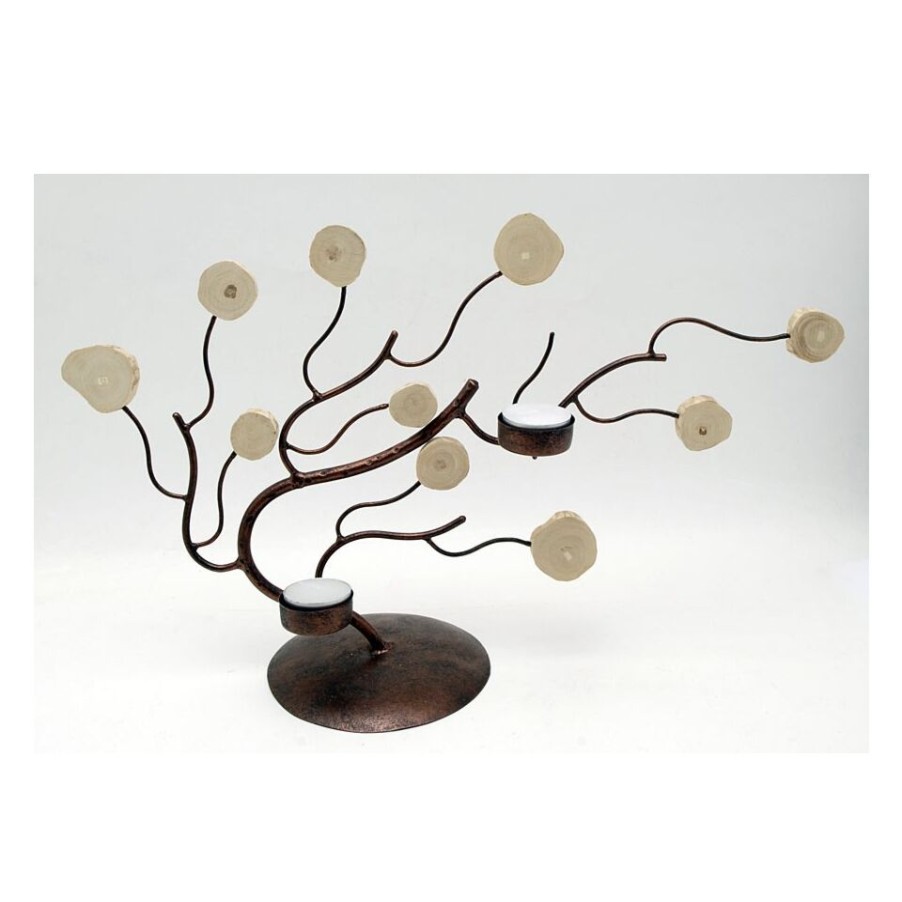 Complements Trio Design | Copper Tree Candle Holder And Teak Wood Details