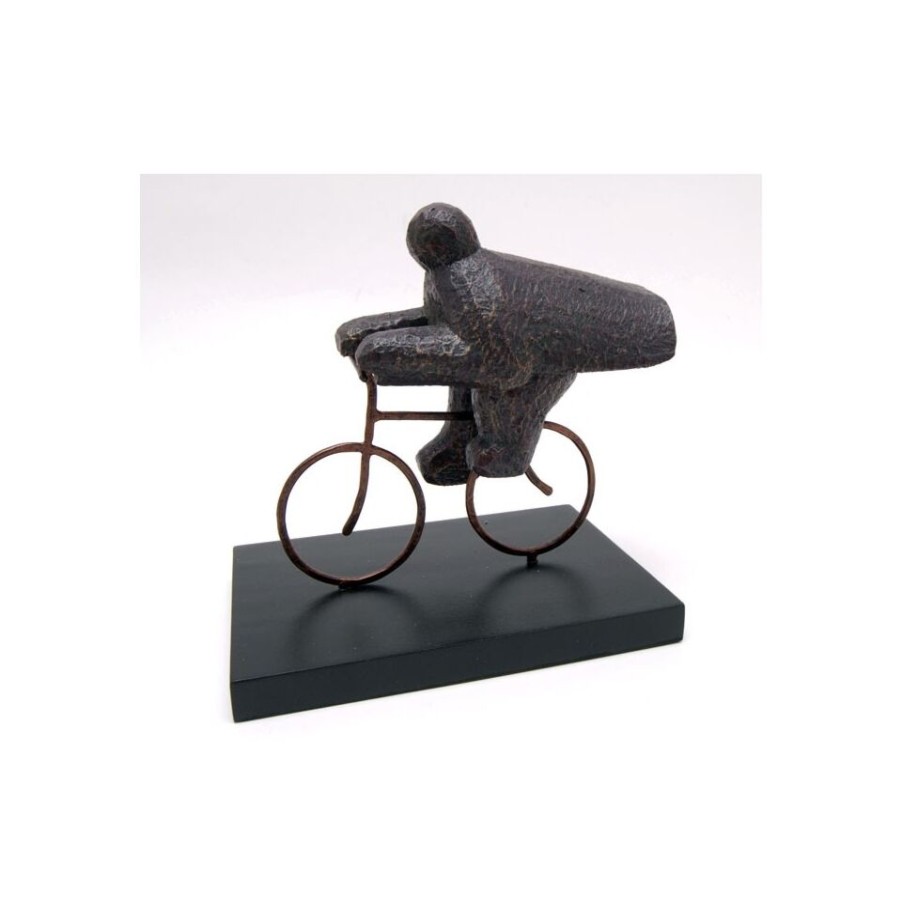 Complements Trio Design | Sculpture Of Cyclist On Bike In Bronzed Wood