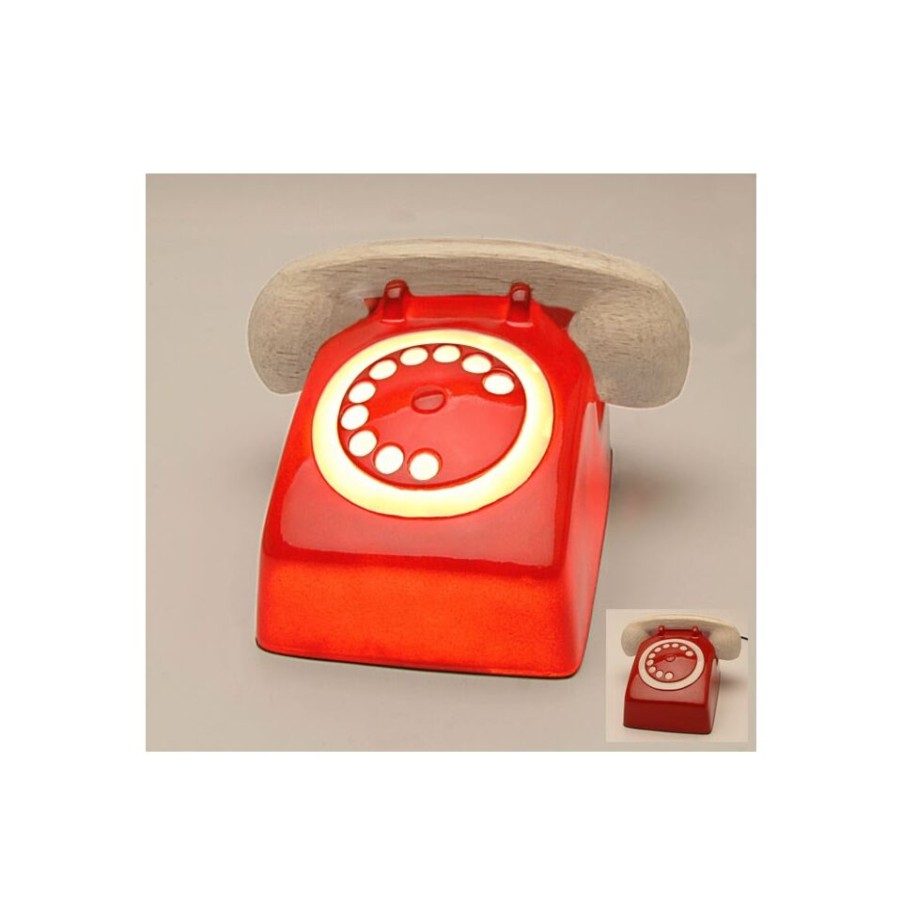 Kids Trio Design | Red Phone Lamp In Fiberglass And Bleached Wood.