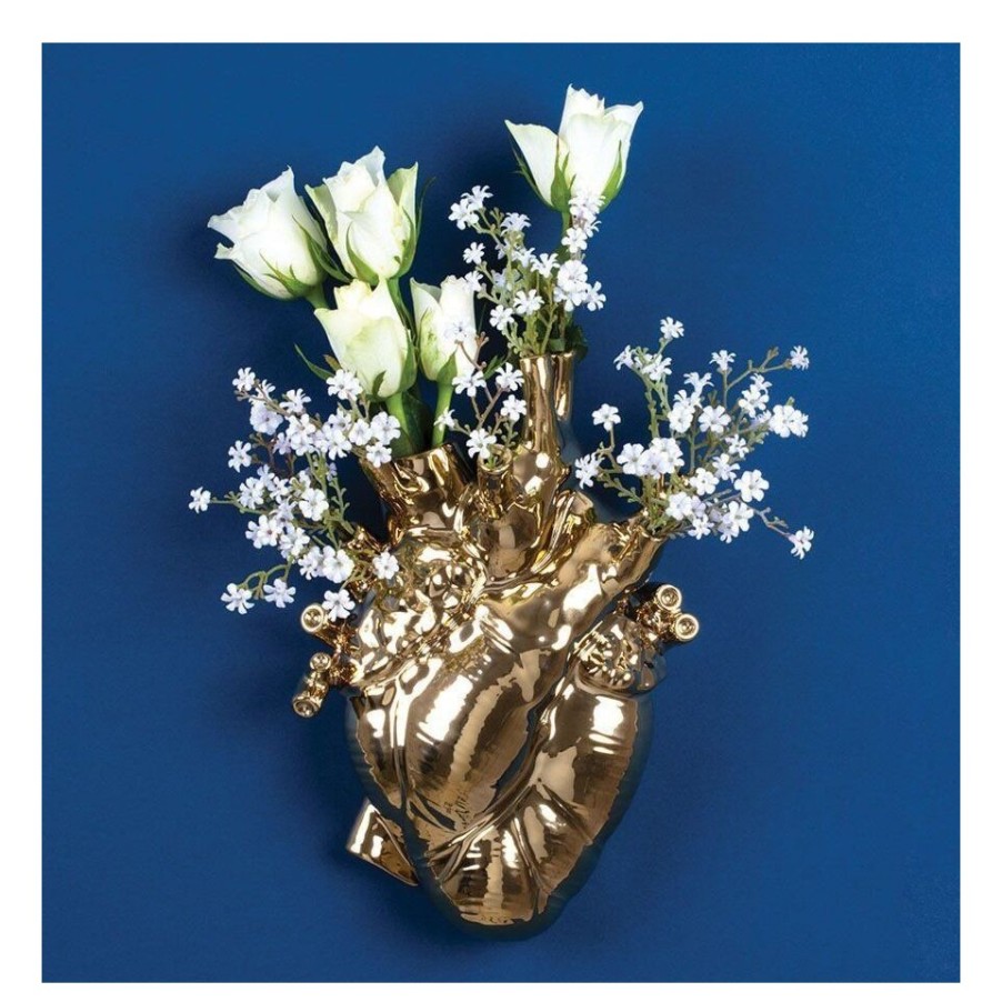 Complements Selected | Seletti Love In Bloom Gold Porcelain Vase.