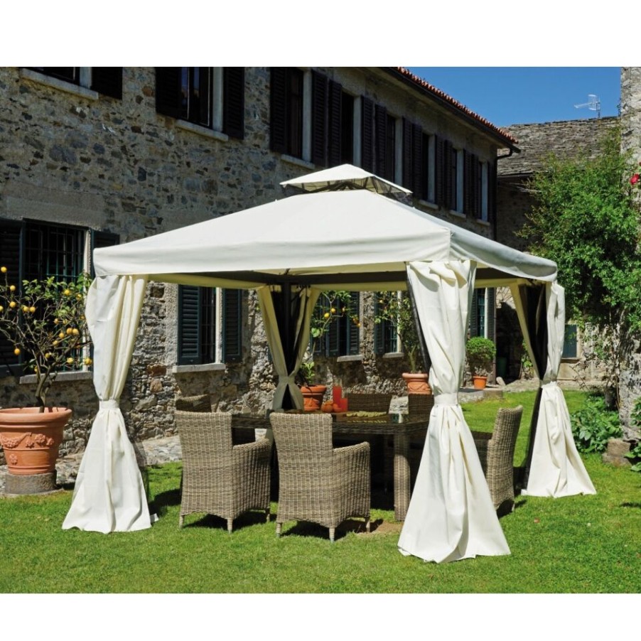 Outdoors Moia | Square Gazebo In Anthracite Aluminum And Ecru Curtains