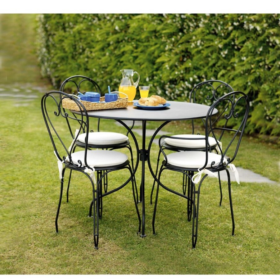 Outdoors Moia | Round Baveno Table In Matt Black Iron.